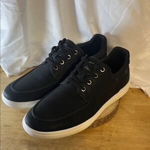 Decarsdz Mens Black Lace Up Boat Shoes Size 8.5